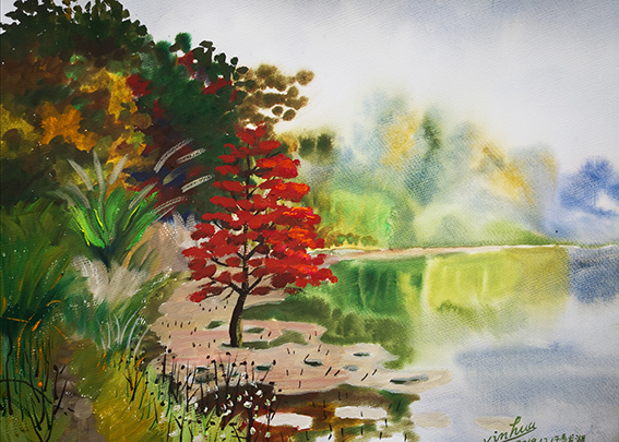 徐新华作品 成都青龙湖系列之二，水粉，40Ⅹ20Cm